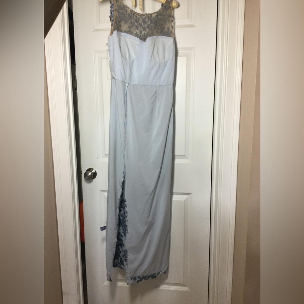 JS Collections Light Blue and Navy Lace Appliqué Evening Gown - Picture 10 of 13